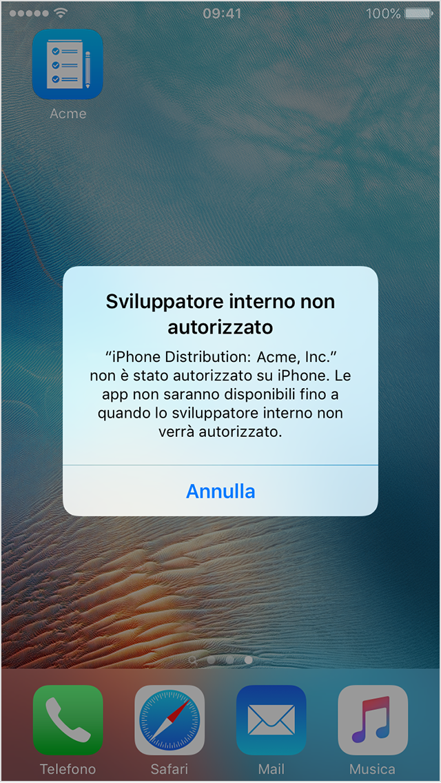  Messaggio Sviluppatore interno non autorizzato sullo schermo dell'iPhone