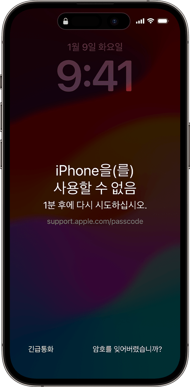 iOS 17 및 이후 버전의 'iPhone을(를) 사용할 수 없음' 화면에 '암호를 잊어버렸습니까?' 옵션이 포함되어 있습니다.