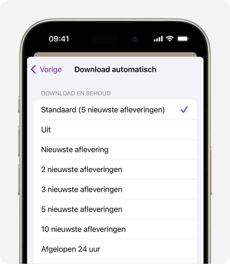 Een iPhone waarop de optie 'Uit' geselecteerd is voor automatische downloads.