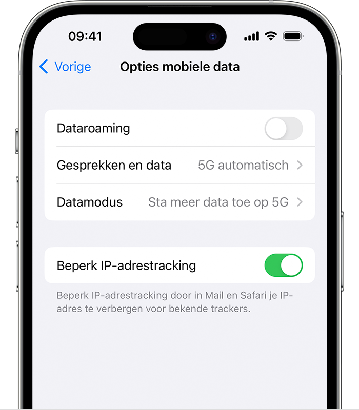 Schermafbeelding met 'Opties mobiele data'
