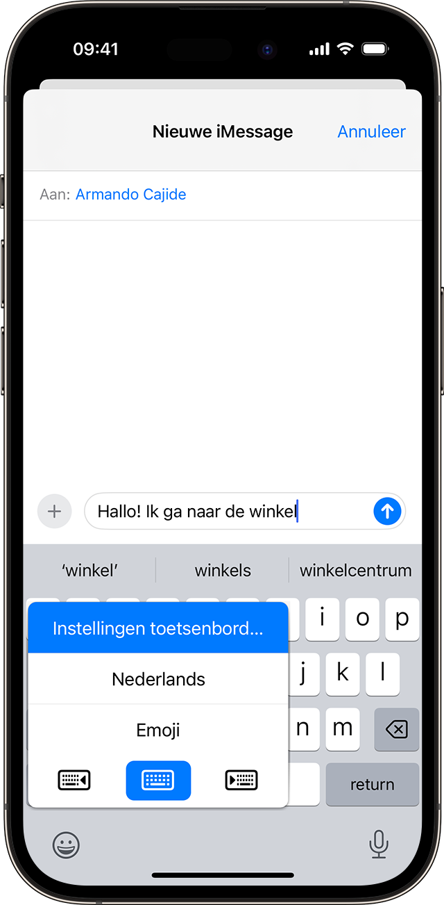 iPhone-scherm met toetsenbordinstellingen voor voorspellende tekst.