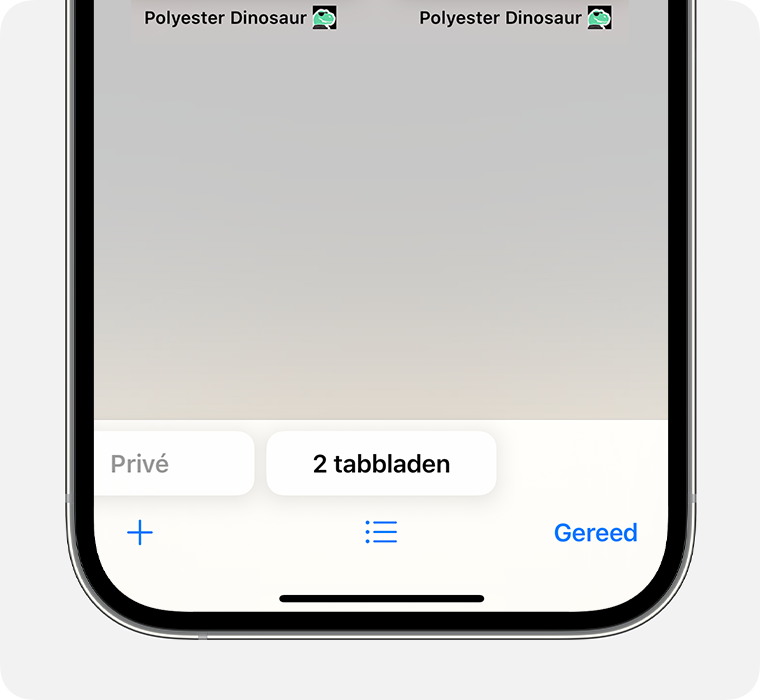 Een iPhone die de Safari-app toont waarin de tabbladgroep Tabbladen is geselecteerd.