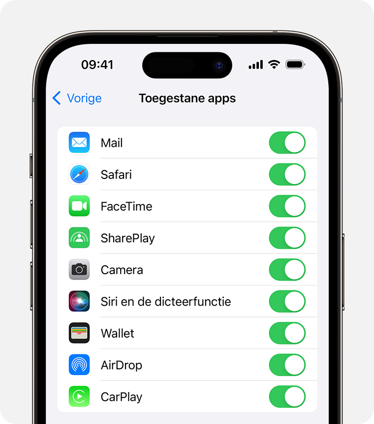 iPhone-scherm met toegestane apps 