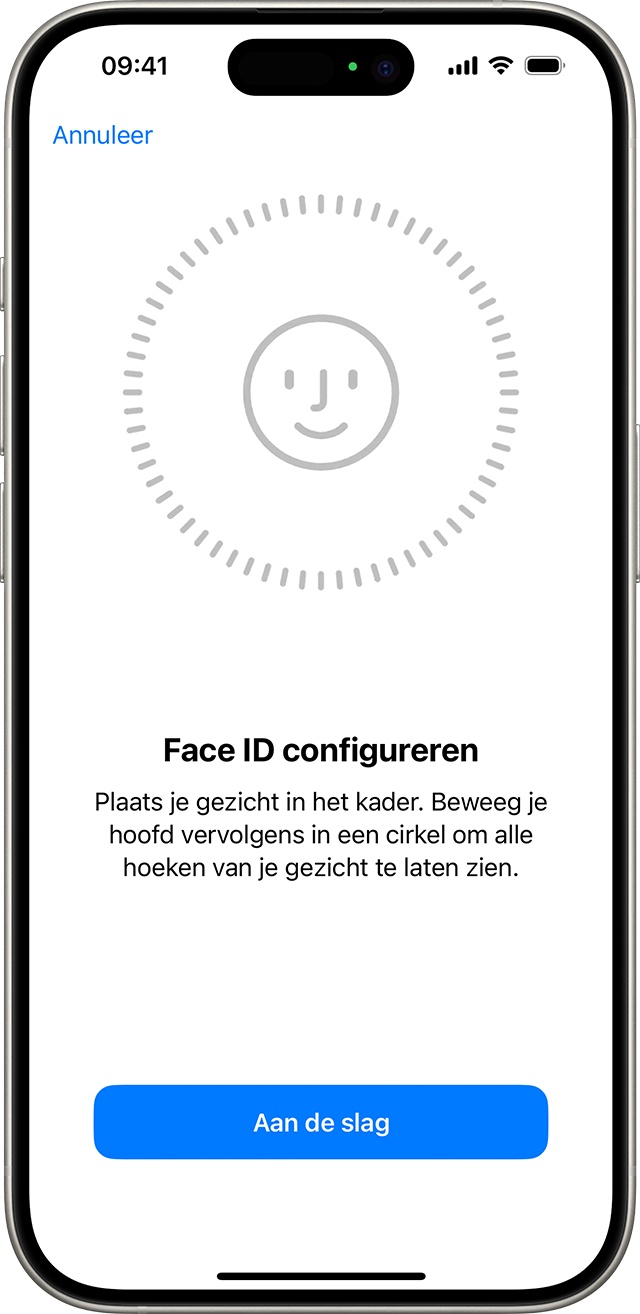Het begin van het Face ID-configuratieproces