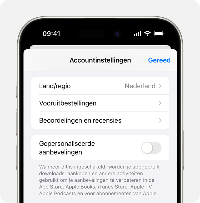 iPhone die 'Vooruitbestellingen' in 'Accountinstellingen' toont