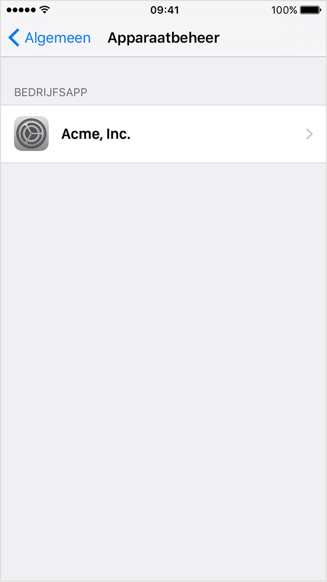 iPhone-scherm met het menu 'Beheer profielen en apparaten'