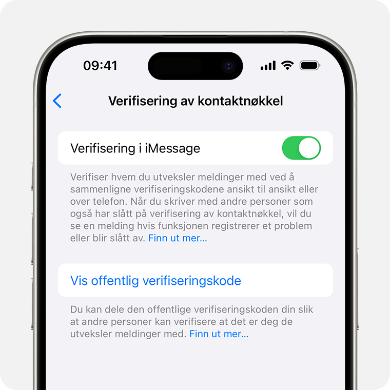Om verifisering av kontaktnøkkel i iMessage - Apple-kundestøtte (NO)