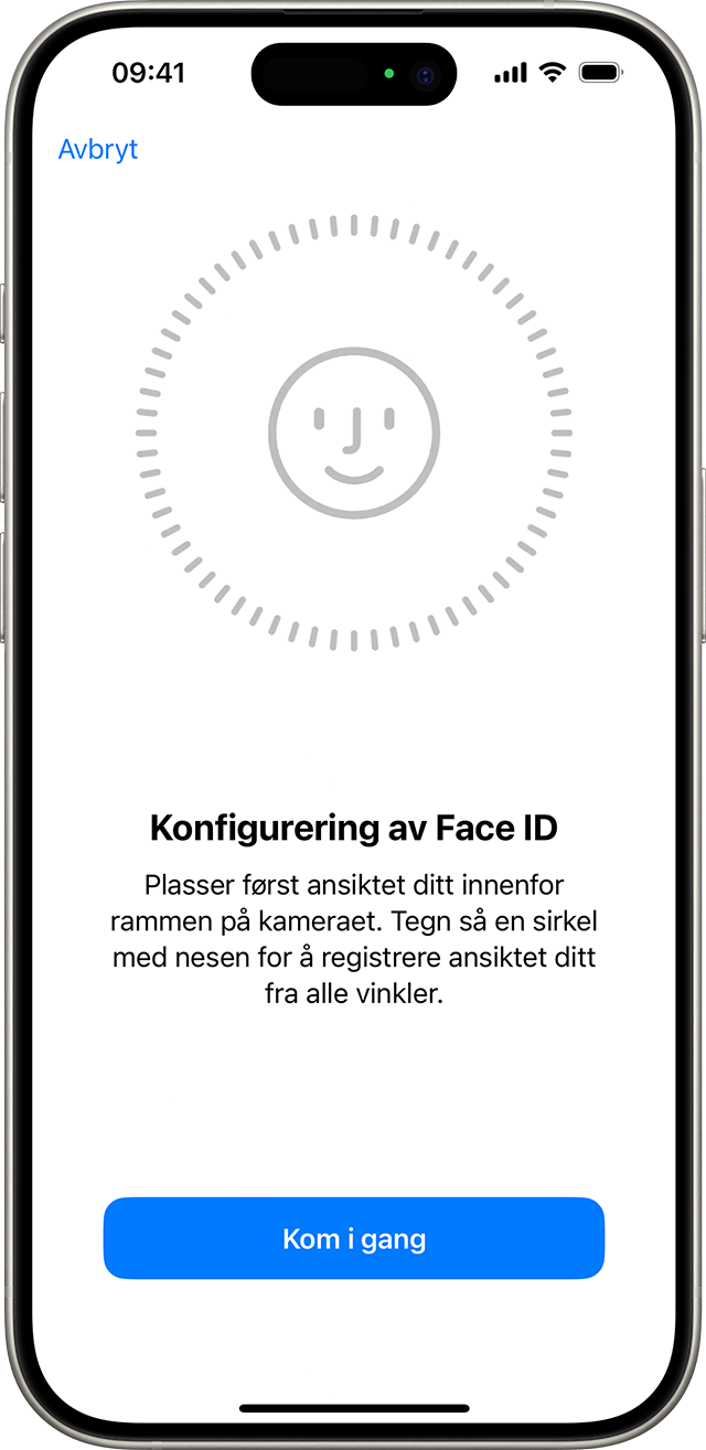 Starten av konfigureringsprosessen for Face ID