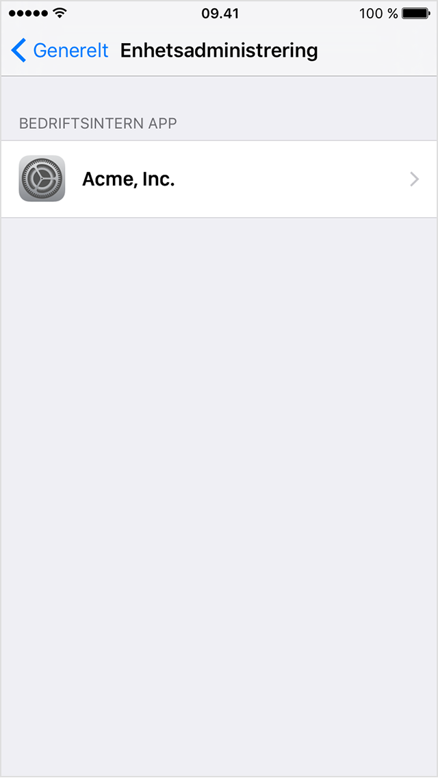  En iPhone-skjerm som viser menyen Profiler og enhetsadministrasjon