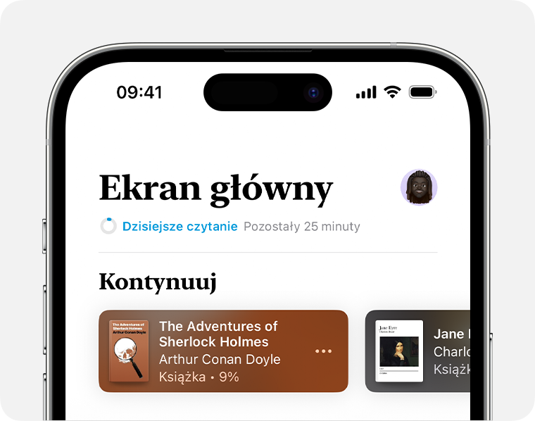 iPhone pokazujący sekcję początkową aplikacji Książki 
