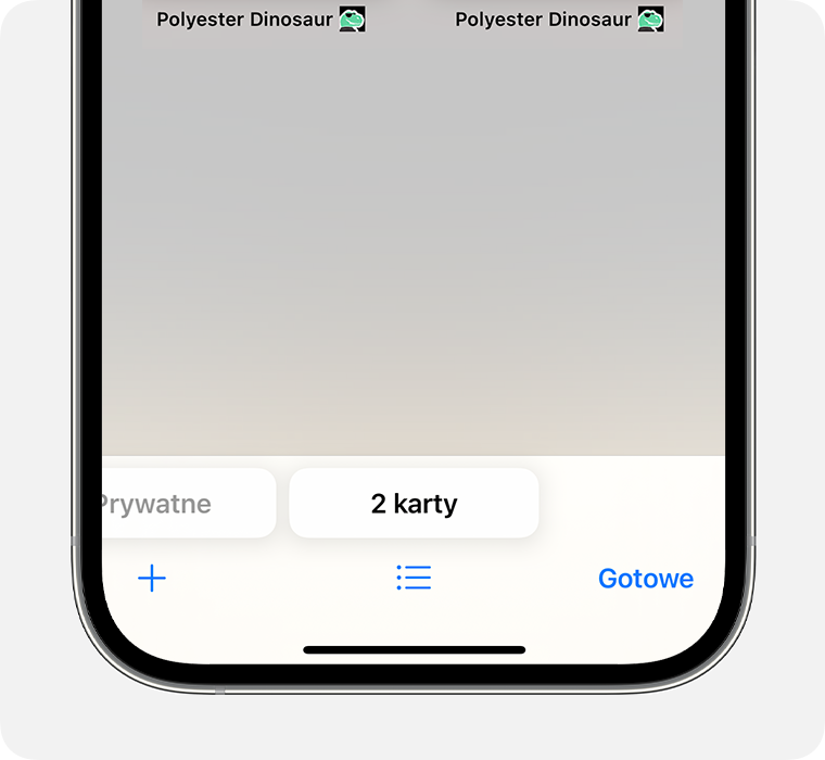 iPhone wyświetlający aplikację Safari z wybranym przyciskiem grupy kart Karty.
