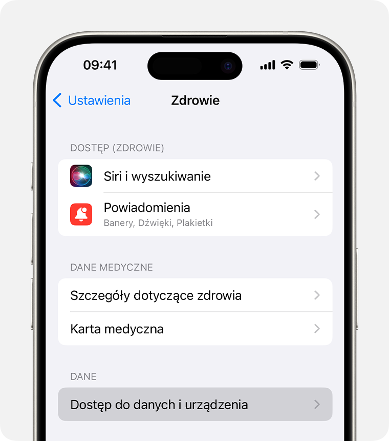 W ustawieniach aplikacji Zdrowie na iPhonie możesz wprowadzić różne ustawienia, jak dostęp Siri do danych z aplikacji Zdrowie.
