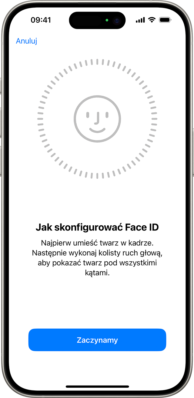 Początek procesu konfiguracji funkcji Face ID
