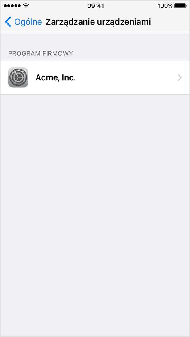  Ekran iPhone’a przedstawiający menu Profile i zarządzanie urządzeniami