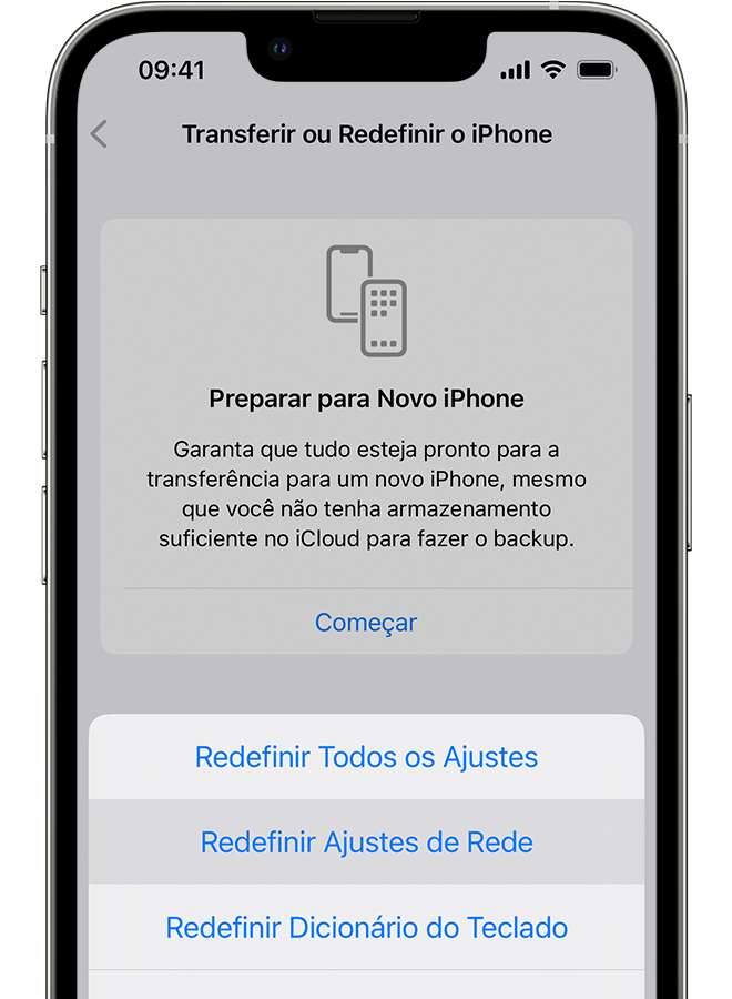 iPhone mostrando a tela "Transferir ou Redefinir o iPhone". 