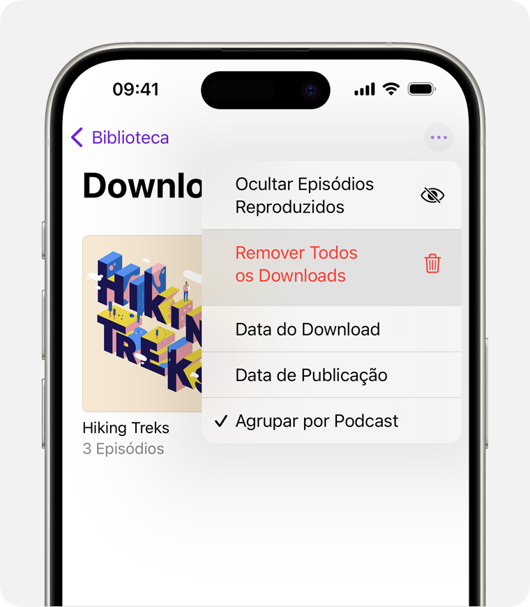 Opção "Remover Todos os Downloads" no iPhone.