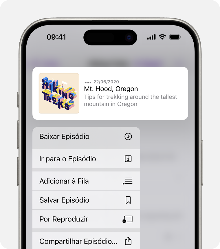 Opção "Baixar Episódio" no iPhone.