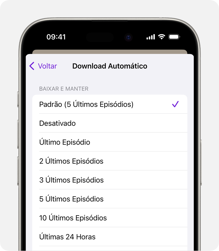 iPhone mostrando a opção Desativado selecionada para downloads automáticos.
