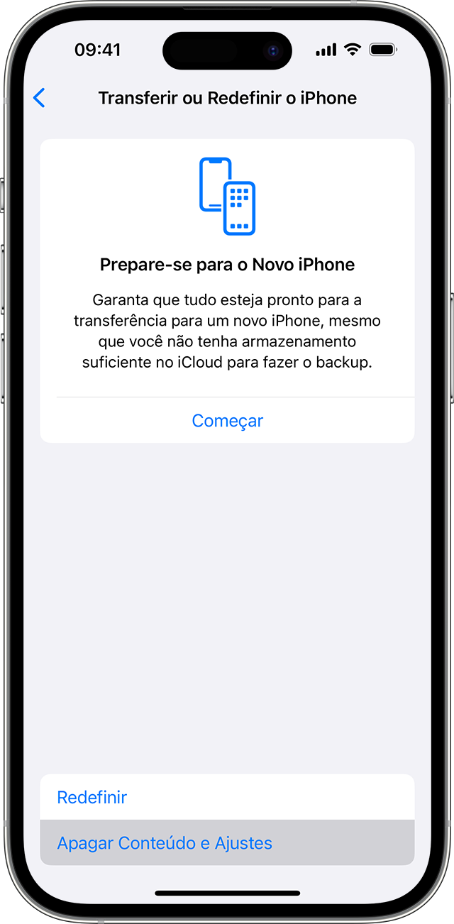 Em ajustes do iPhone, use "Apagar Conteúdo e Ajustes" para apagar suas informações pessoais.
