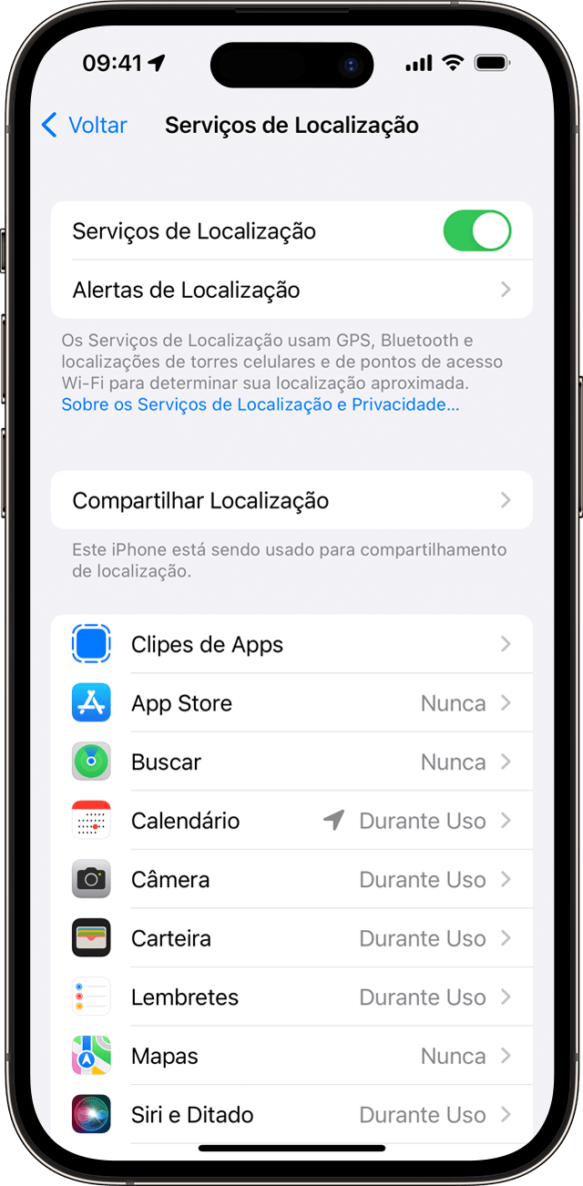 Ajuste "Serviços de Localização" no iPhone