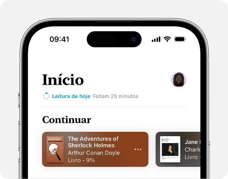 Tela do iPhone com a seção Início do app Livros 