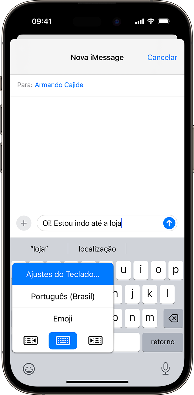 Tela do iPhone mostrando os ajustes do Teclado para texto preditivo.