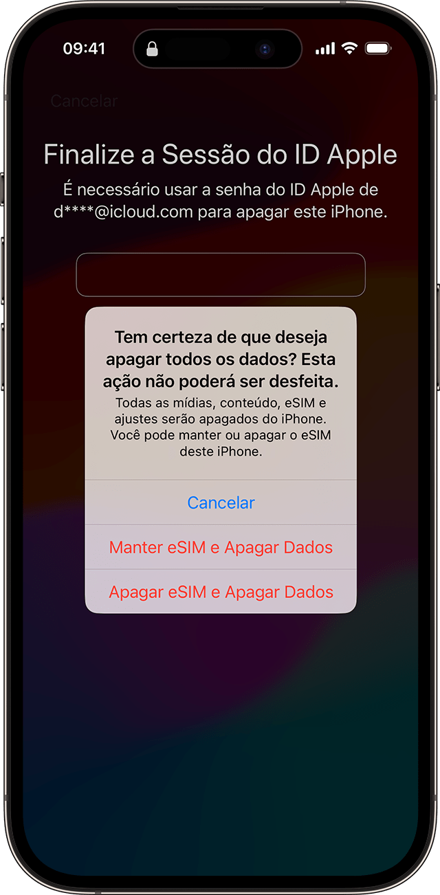 Ao passar pelo processo para redefinir o código no iOS 17 e posterior, você pode optar por manter o eSIM ou apagar o eSIM.