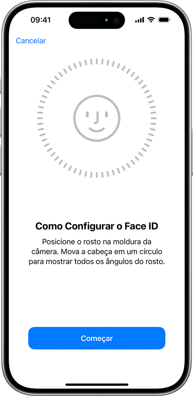 Início do processo de configuração do Face ID
