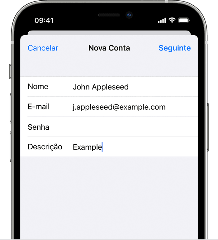 No iPhone, você precisará inserir as informações da conta manualmente se tentar configurar uma conta de um provedor de e-mail menos conhecido.