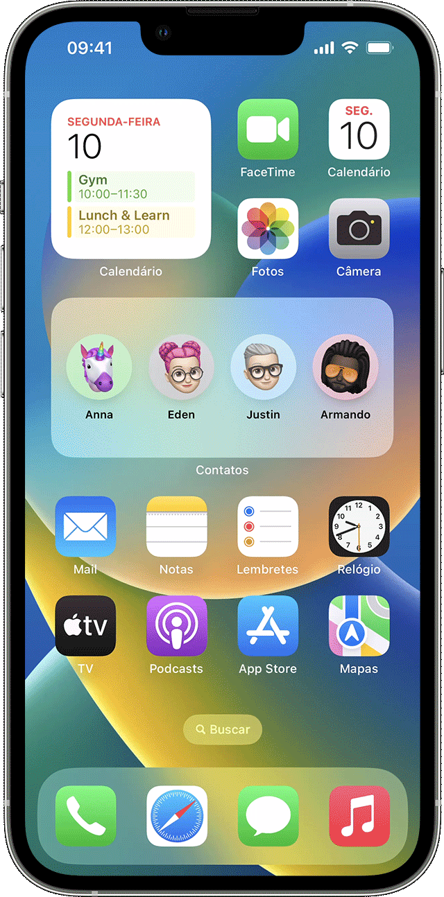 iPhone mostrando um conjunto de widgets