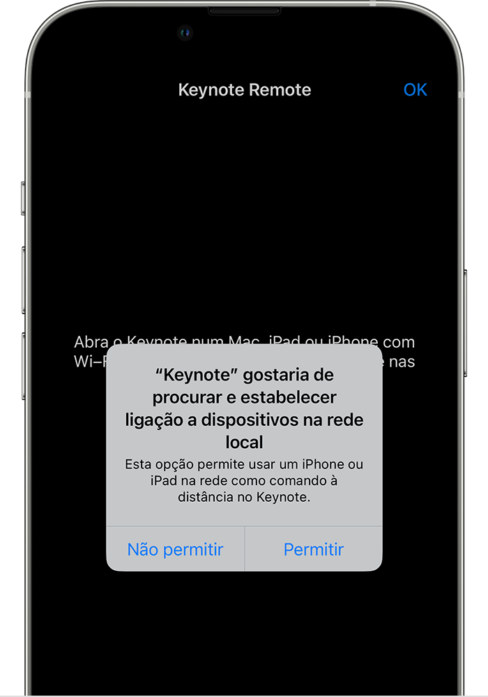 Uma app pede permissão para localizar e estabelecer ligação a dispositivos na rede local.