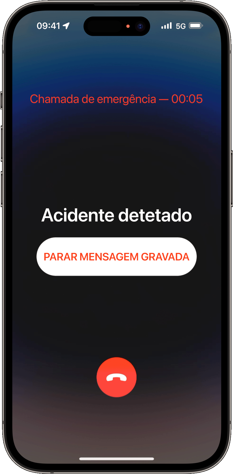 Nos casos em que o utilizador não responde, o iPhone entra em contacto com os serviços de emergência e reproduz uma mensagem gravada