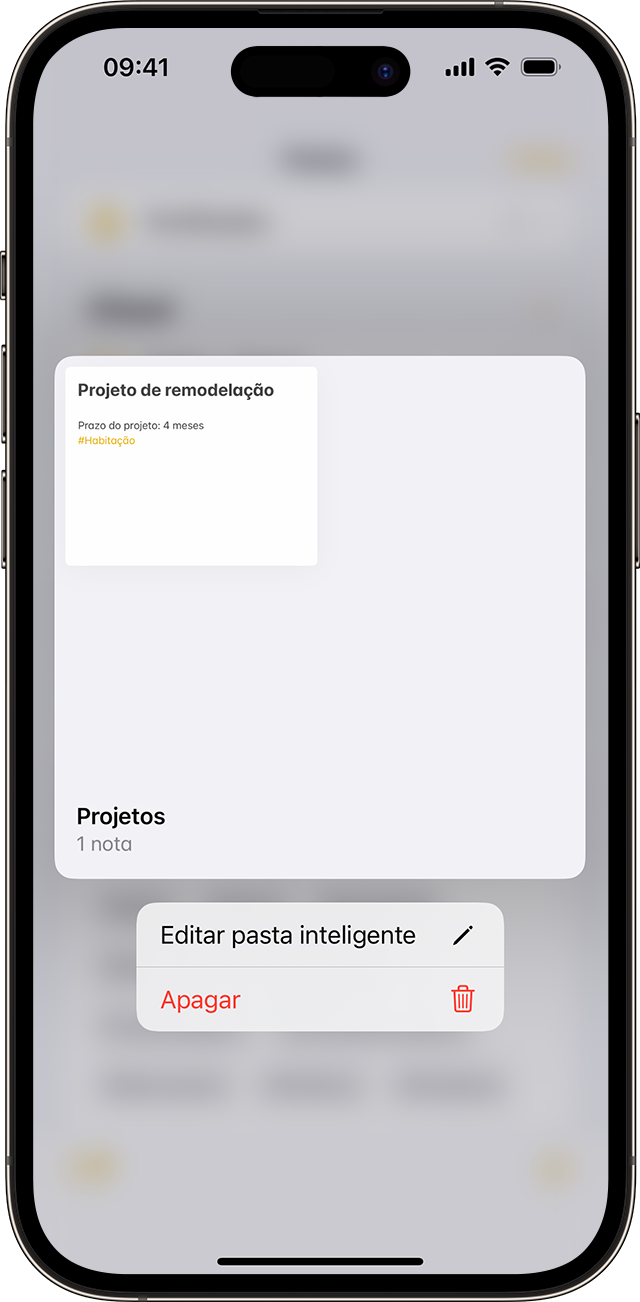 No iOS 16, pode editar o nome da Pasta inteligente na app Notas.