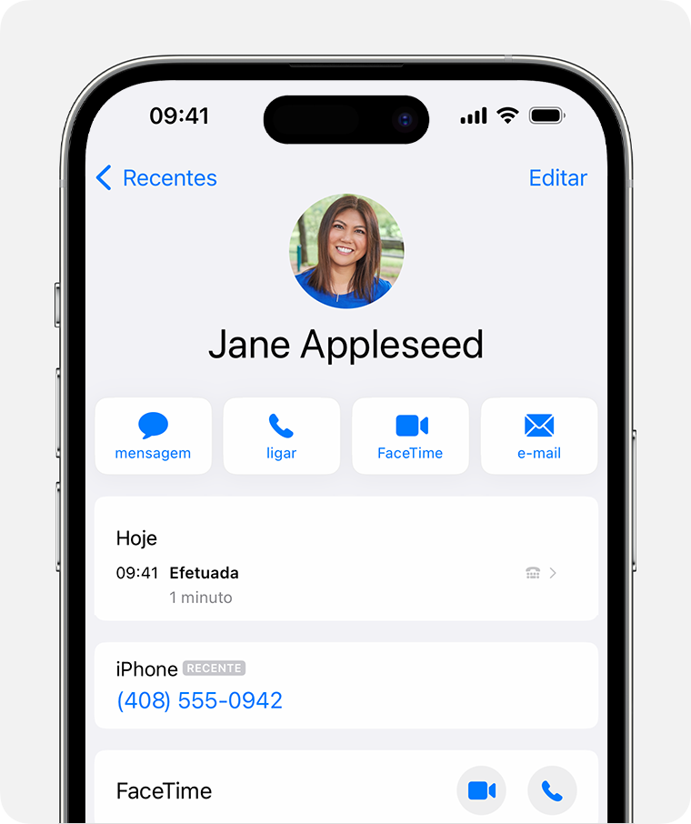 Ecrã do iPhone a mostrar o histórico de chamadas de um contacto