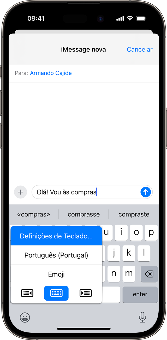 Ecrã do iPhone a mostrar as definições do teclado para sugestões de texto.