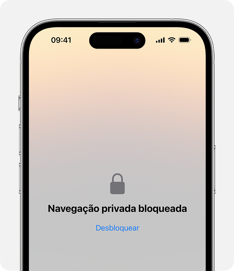 Uma janela de navegação privada protegida no Safari num iPhone.