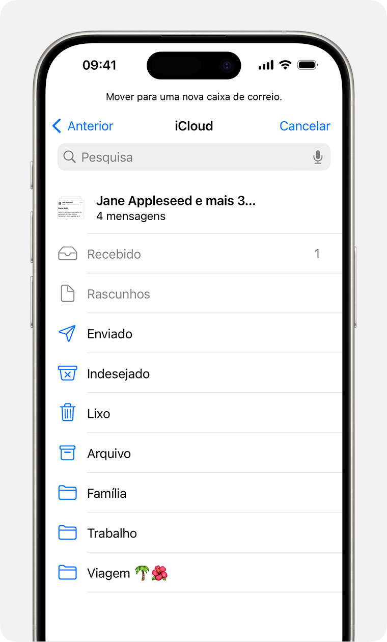 Mover e-mails para uma nova caixa de correio na app Mail