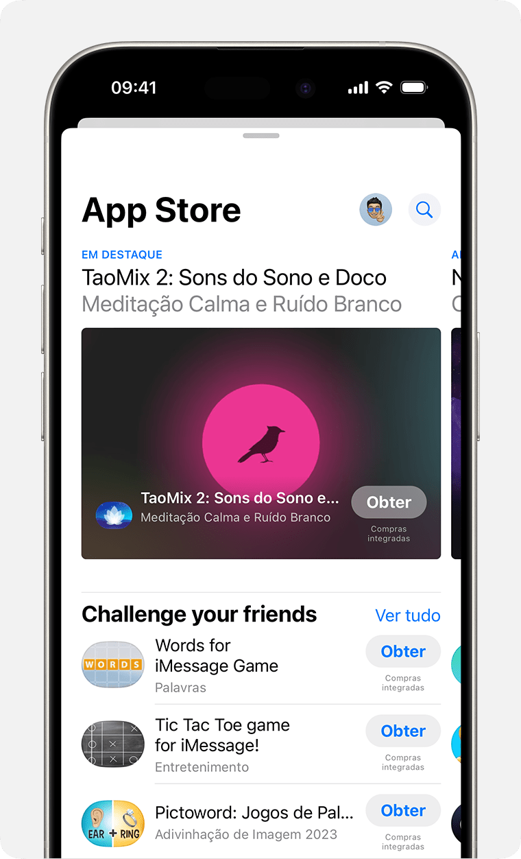 Um iPhone a mostrar como descarregar apps do iMessage a partir da App Store