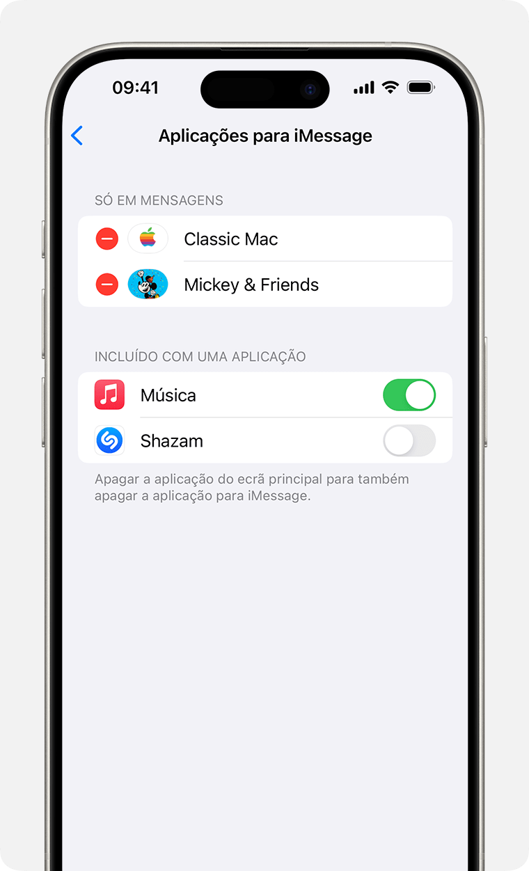 Um iPhone a mostrar como ativar ou desativar apps do iMessage