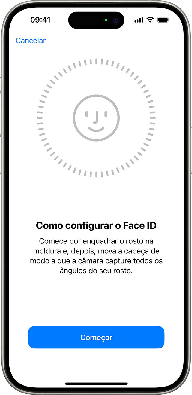 O início do processo de configuração do Face ID