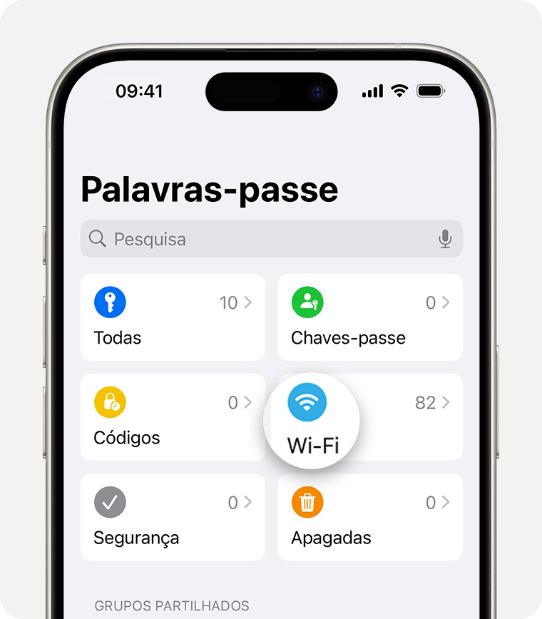 No iOS 18, pode abrir a app Palavras-passe para encontrar informações sobre redes Wi-Fi às quais se tenha ligado anteriormente.