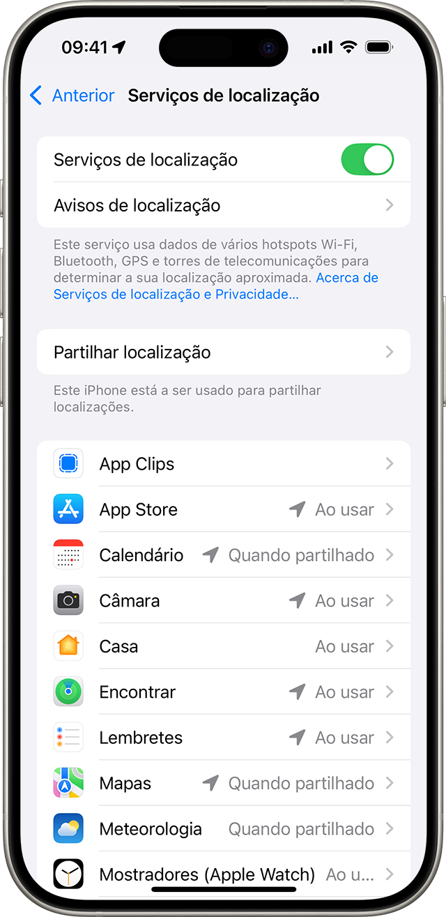 Definição dos Serviços de localização no iPhone