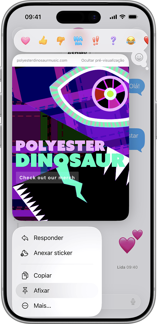 Um iPhone que mostra a opção de afixar conteúdos