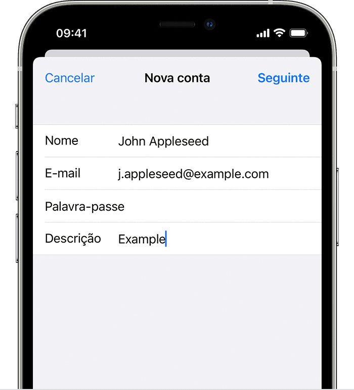 No iPhone, terá de introduzir os detalhes da conta manualmente se tentar configurar uma conta de um fornecedor de e-mail menos comum.