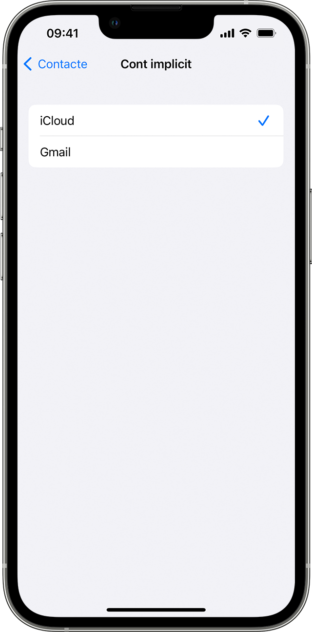 Un iPhone afișând ecranul Cont implicit