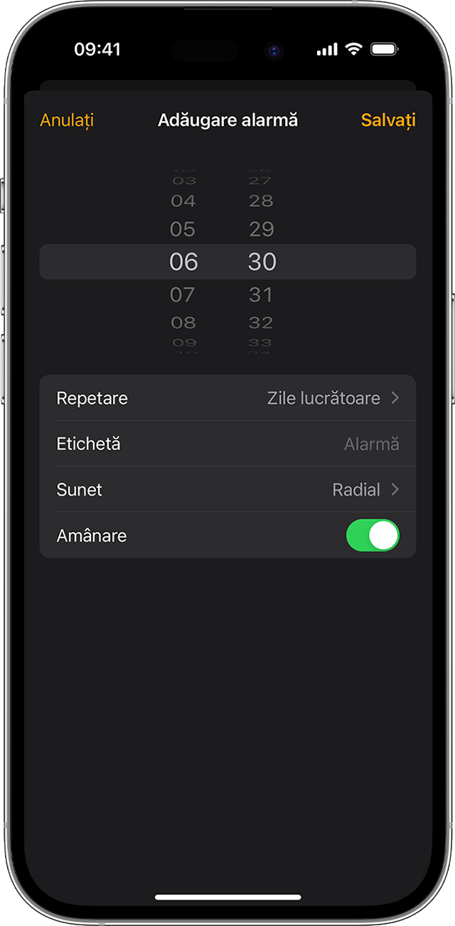 Setează o alarmă pe iPhone în aplicația Ceas. 