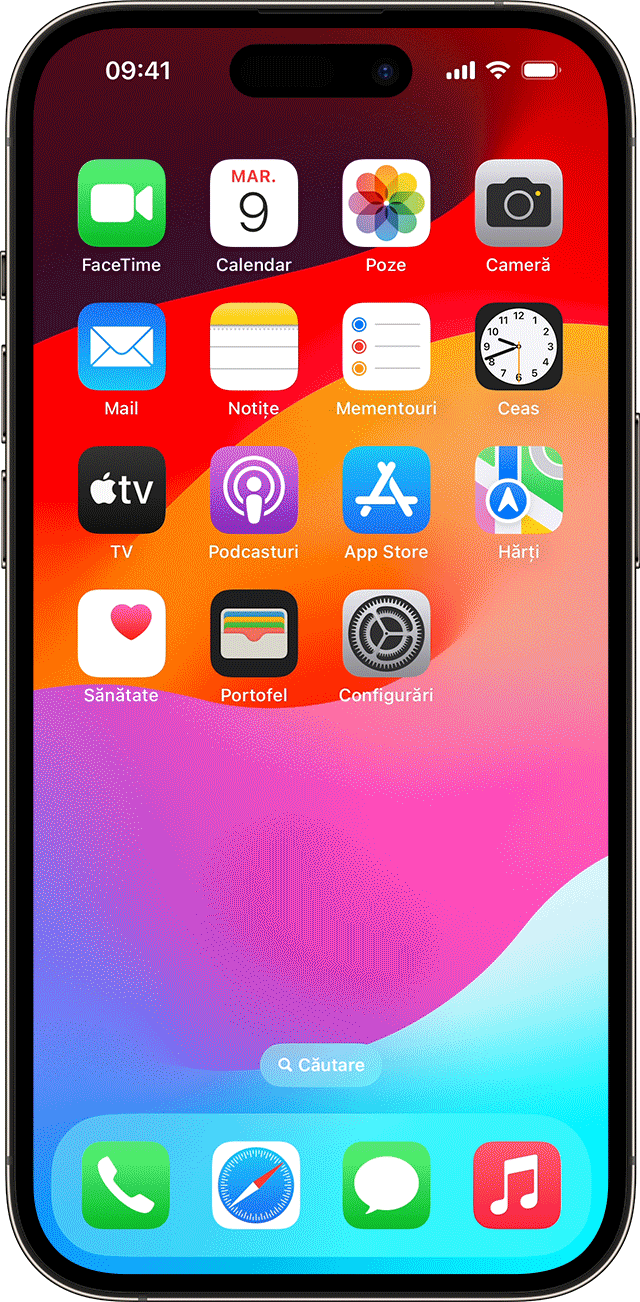 Ecran iPhone care arată cum să glisezi pentru a căuta