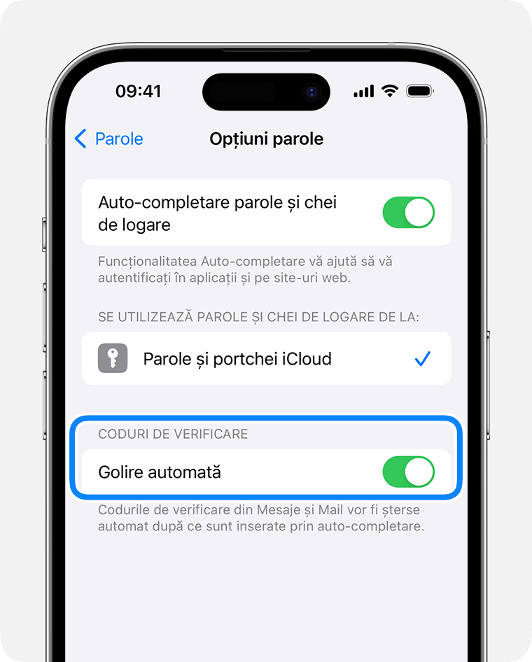 În iOS 17 și versiunile ulterioare, aplicația Mesaje poate șterge automat mesaje care conțin coduri de verificare cu parolă după utilizarea codului respectiv. 