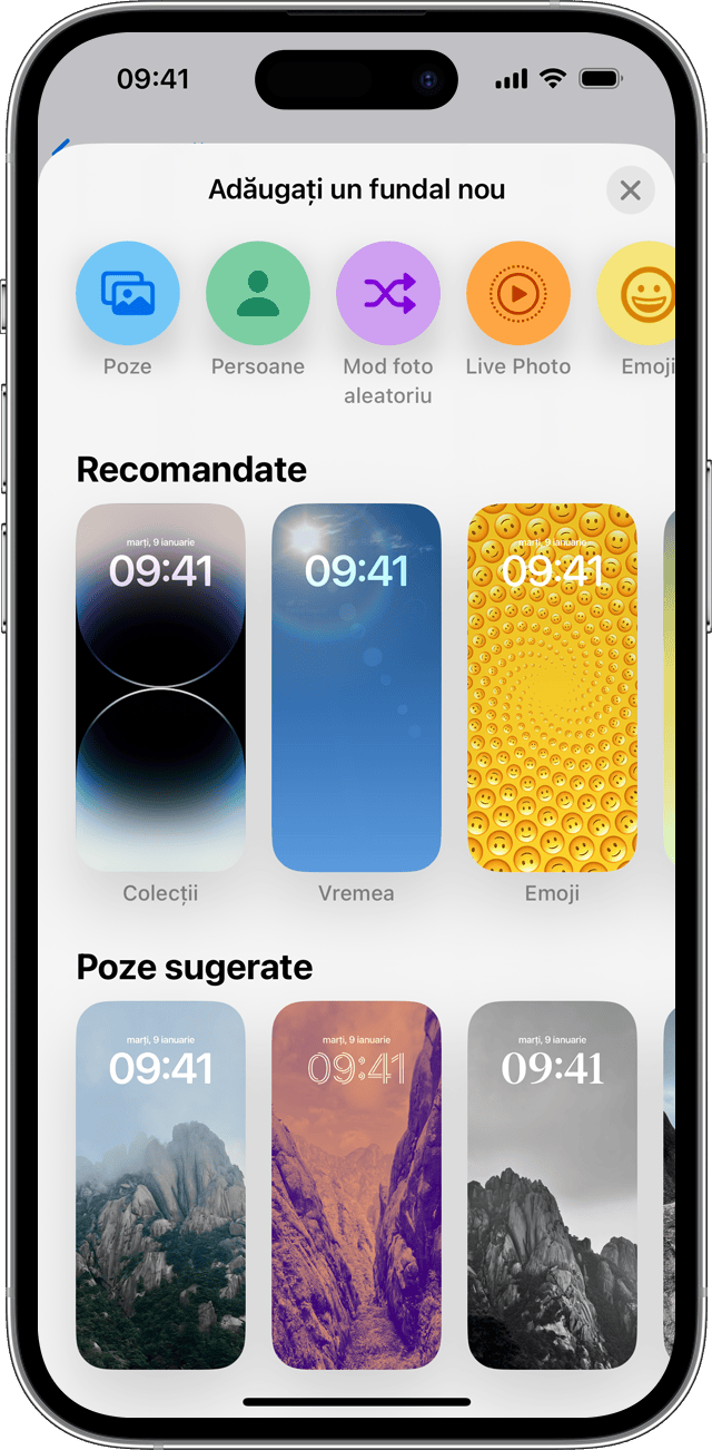 Opțiunile de adăugare a unui fundal nou în iOS 16.