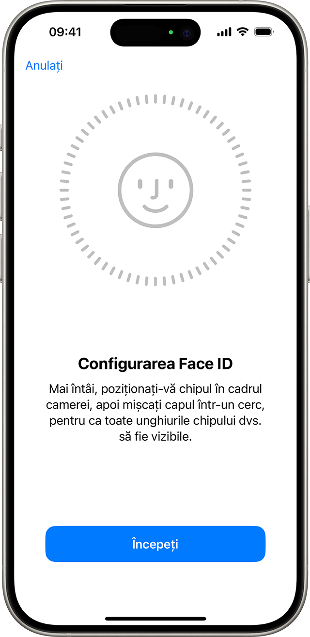Începerea procesului de configurare a funcției Face ID